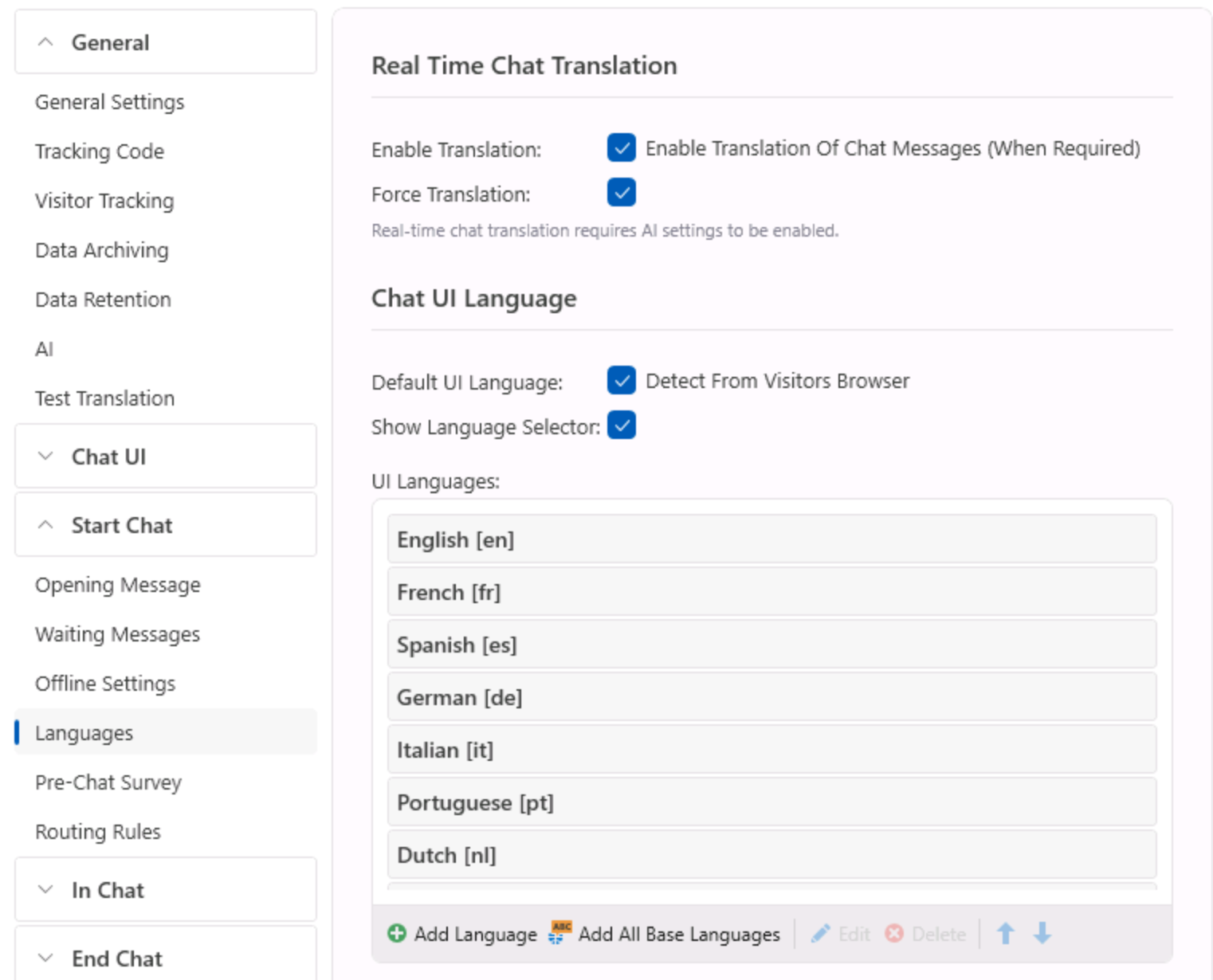 Language Settings Screenshot